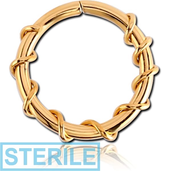 STERILE GOLD PVD COATED SURGICAL STEEL SEAMLESS RING - TWIST WIRE