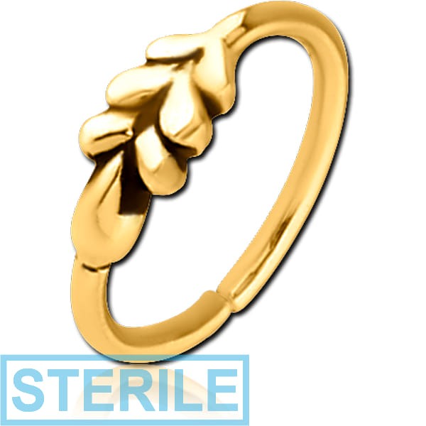 STERILE GOLD PVD COATED SURGICAL STEEL SEAMLESS RING - LEAF