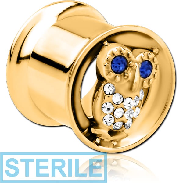 STERILE GOLD PVD COATED STAINLESS STEEL DOUBLE FLARED INTERNALLY THREADED TUNNEL - OWL