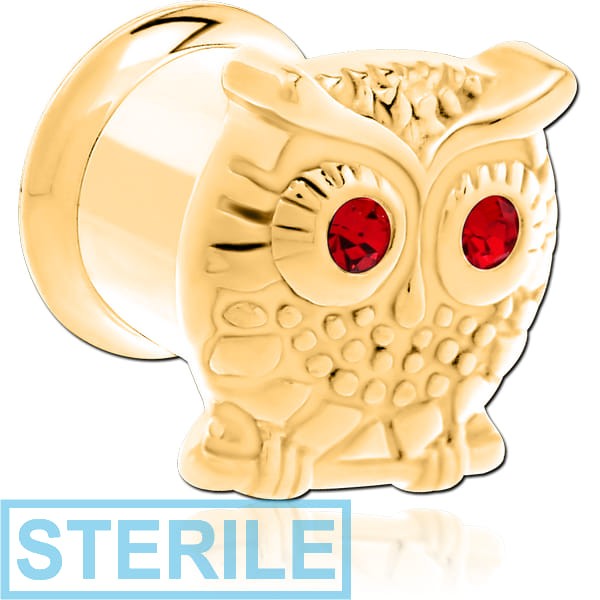 STERILE GOLD PVD COATED STAINLESS STEEL DOUBLE FLARED INTERNALLY THREADED TUNNEL - OWL