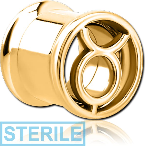 STERILE GOLD PVD COATED STAINLESS STEEL DOUBLE FLARED INTERNALLY THREADED TUNNEL -TAURUS