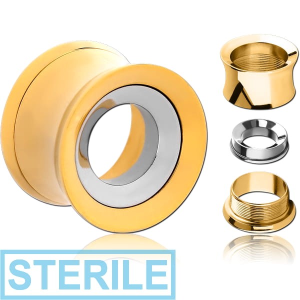 STERILE GOLD PVD COATED STAINLESS STEEL DOUBLE FLARED THREADED TUNNEL FOR REMOVABLE INSERT EMPTY PART