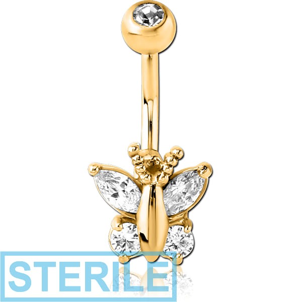 STERILE GOLD PVD COATED SURGICAL STEEL DOUBLE JEWELLED NAVEL BANANA