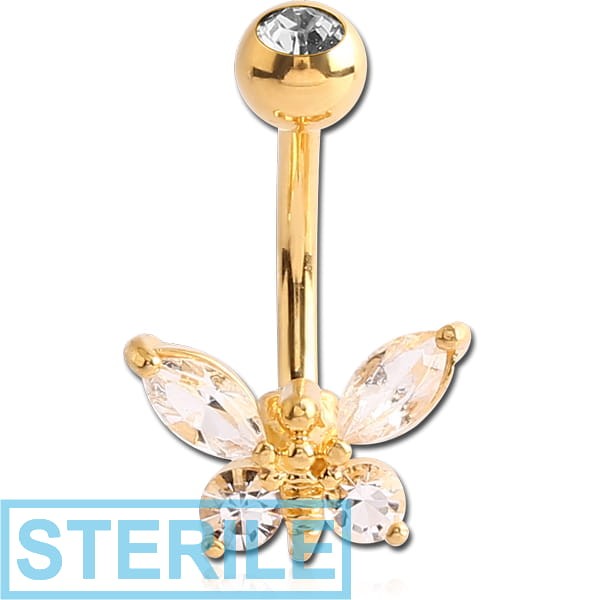 STERILE GOLD PVD COATED SURGICAL STEEL DOUBLE JEWELLED NAVEL BANANA
