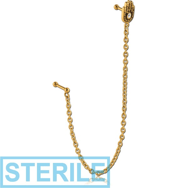 STERILE GOLD PVD COATED SURGICAL STEEL CARTILAGE CHAIN EARRING
