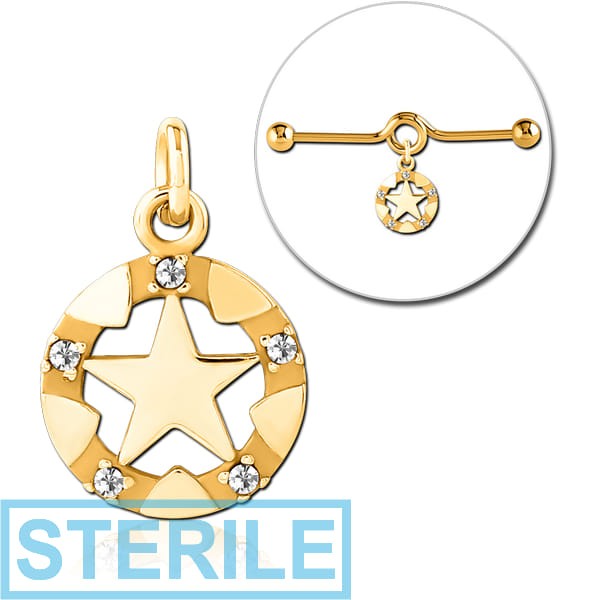STERILE GOLD PVD COATED SURGICAL STEEL JEWELLED CHARM FOR INDUSTRIAL BARBELL