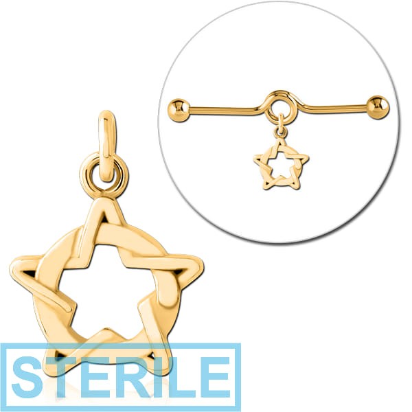 STERILE GOLD PVD COATED SURGICAL STEEL CHARM FOR INDUSTRIAL BARBELL