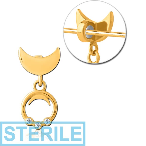 STERILE GOLD PVD COATED SURGICAL STEEL SLIDING JEWELLED CHARM FOR INDUSTRIAL BARBELL