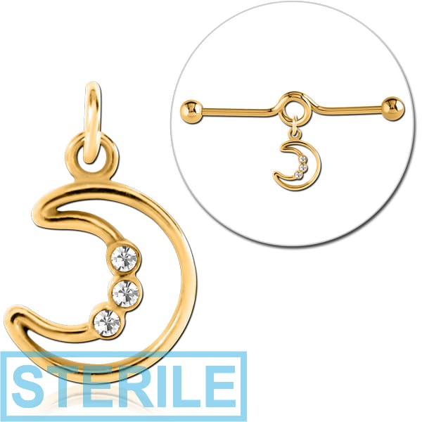 STERILE GOLD PVD COATED SURGICAL STEEL JEWELLED CHARM FOR INDUSTRIAL BARBELL