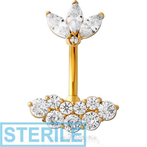 STERILE GOLD PVD COATED SURGICAL STEEL INTERNALLY THREADED DOUBLE JEWELLED NAVEL BANANA