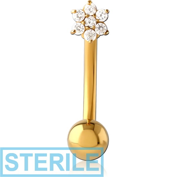 STERILE GOLD PVD COATED SURGICAL STEEL INTERNALLY THREADED DOUBLE JEWELLED NAVEL BANANA