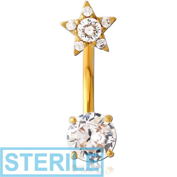 STERILE GOLD PVD COATED SURGICAL STEEL INTERNALLY THREADED DOUBLE JEWELLED NAVEL BANANA