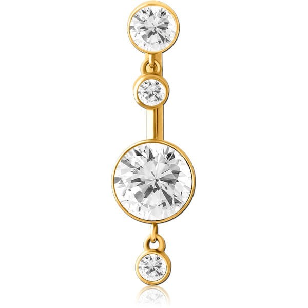 STERILE GOLD PVD COATED SURGICAL STEEL INTERNALLY THREADED DOUBLE JEWELLED NAVEL BANANA
