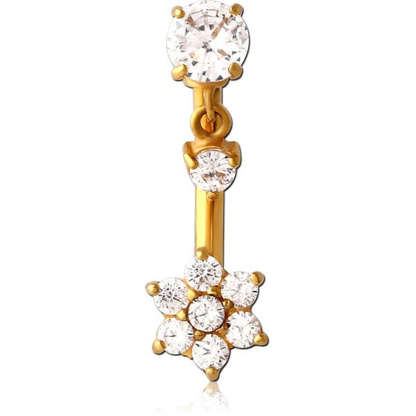 STERILE GOLD PVD COATED SURGICAL STEEL INTERNALLY THREADED DOUBLE JEWELLED NAVEL BANANA