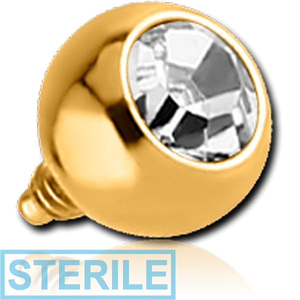 STERILE GOLD PVD COATED SURGICAL STEEL PREMIUM CRYSTAL JEWELLED BALL FOR 1.6MM INTERNALLY THREADED PIN