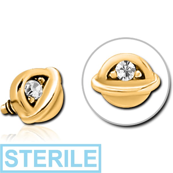 STERILE GOLD PVD COATED SURGICAL STEEL JEWELLED ATTACHMENT FOR 1.6MM INTERNALLY THREADED PINS - HALF OPEN EYE
