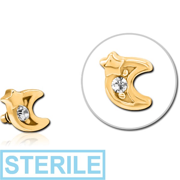 STERILE GOLD PVD COATED SURGICAL STEEL JEWELLED ATTACHMENT FOR 1.6MM INTERNALLY THREADED PINS - CRESCENT AND STAR