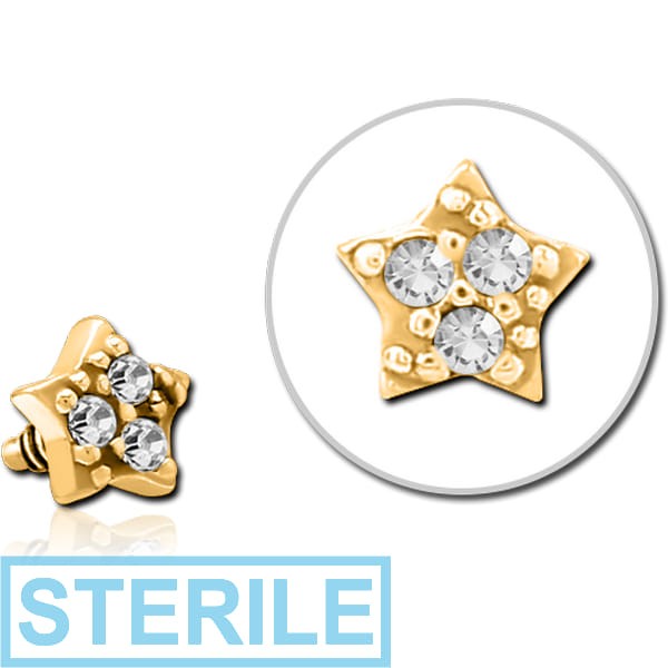 STERILE GOLD PVD COATED SURGICAL STEEL JEWELLED ATTACHMENT FOR 1.6MM INTERNALLY THREADED PINS - STAR