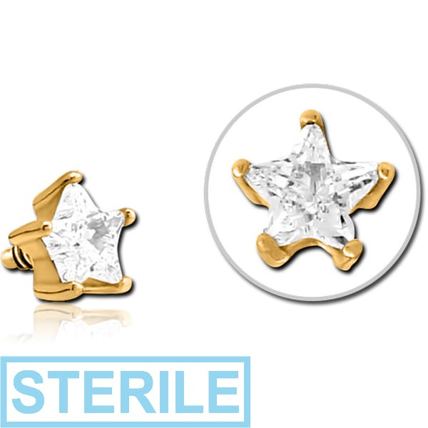 STERILE GOLD PVD COATED SURGICAL STEEL JEWELLED ATTACHMENT FOR 1.6MM INTERNALLY THREADED PINS - STAR