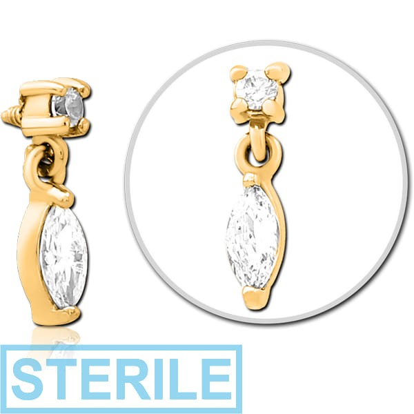 STERILE GOLD PVD COATED SURGICAL STEEL JEWELLED MICRO ATTACHMENT FOR 1.6MM INTERNALLY THREADED PINS