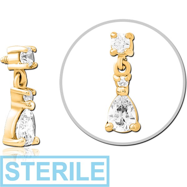 STERILE GOLD PVD COATED SURGICAL STEEL JEWELLED MICRO ATTACHMENT FOR 1.6MM INTERNALLY THREADED PINS