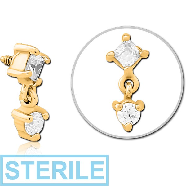 STERILE GOLD PVD COATED SURGICAL STEEL JEWELLED MICRO ATTACHMENT FOR 1.6MM INTERNALLY THREADED PINS