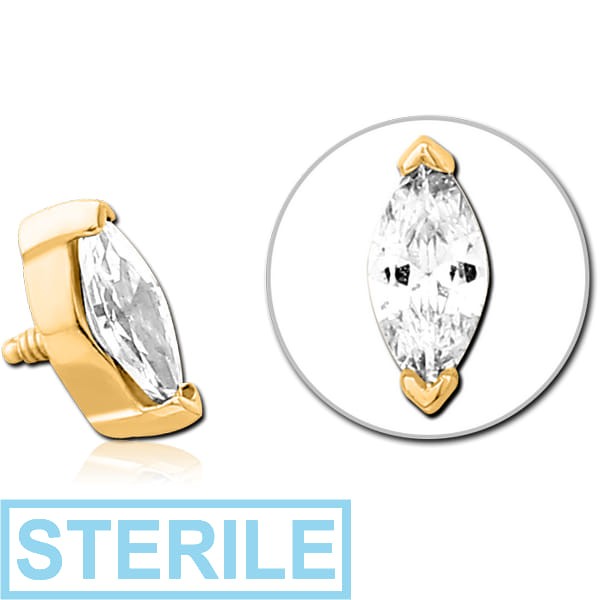 STERILE GOLD PVD COATED SURGICAL STEEL JEWELLED ATTACHMENT FOR 1.6MM INTERNALLY THREADED PINS