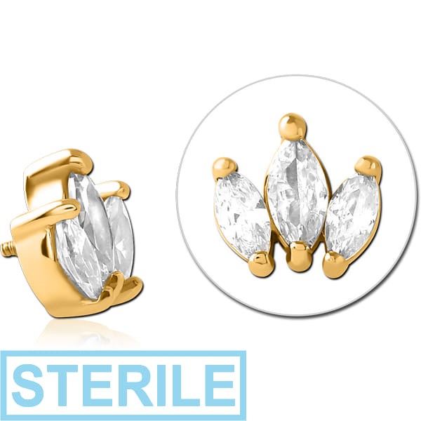 STERILE GOLD PVD COATED SURGICAL STEEL JEWELLED ATTACHMENT FOR 1.6MM INTERNALLY THREADED PINS