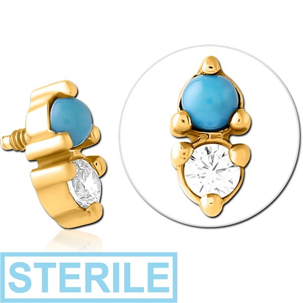 STERILE GOLD PVD COATED SURGICAL STEEL JEWELLED ATTACHMENT FOR 1.6MM INTERNALLY THREADED PINS