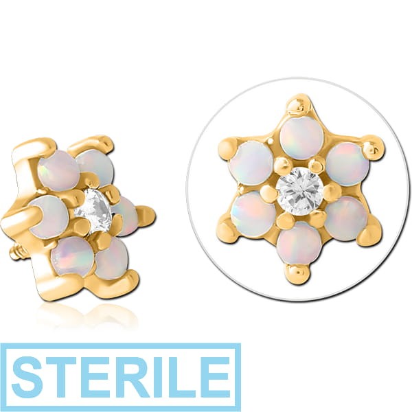 STERILE GOLD PVD COATED SURGICAL STEEL SYNTHETIC OPAL ATTACHMENT FOR 1.6MM INTERNALLY THREADED PINS - FLOWER