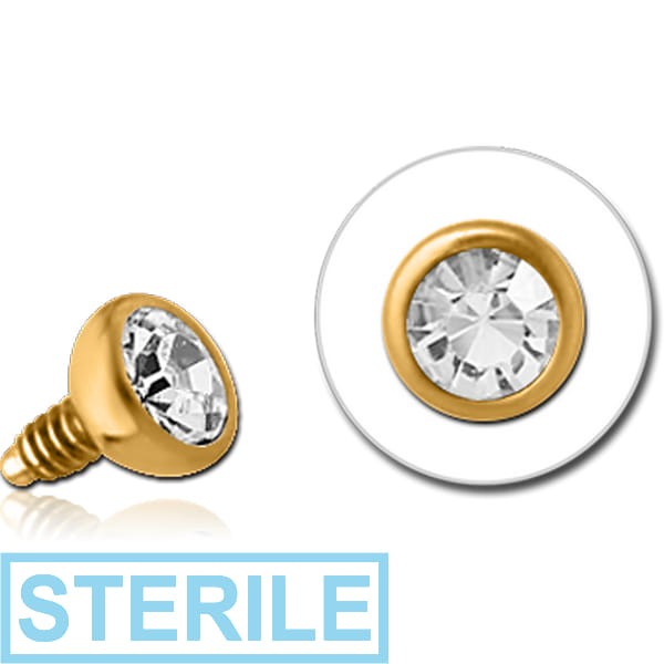 STERILE GOLD PVD COATED SURGICAL STEEL HIGH END CRYSTAL JEWELLED BALL FOR 1.2MM INTERNALLY THREADED PINS