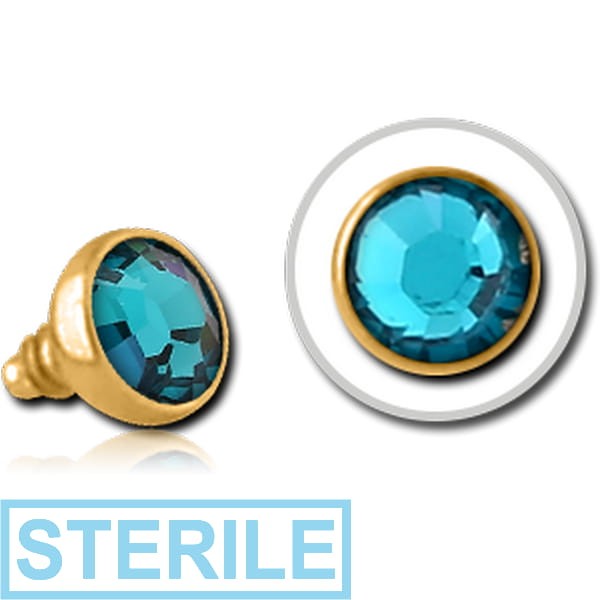 STERILE GOLD PVD COATED SURGICAL STEEL OPTIMA CRYSTAL JEWELLED BALL FOR 1.2MM INTERNALLY THREADED PIN