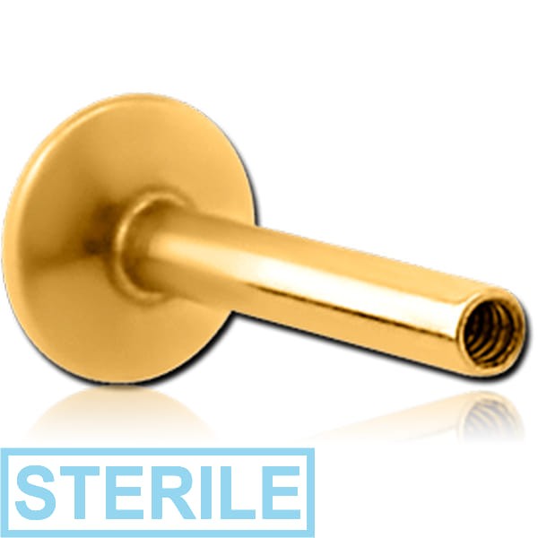 STERILE GOLD PVD COATED SURGICAL STEEL INTERNALLY THREADED MICRO LABRET PIN FOR 0.8 MM THREAD