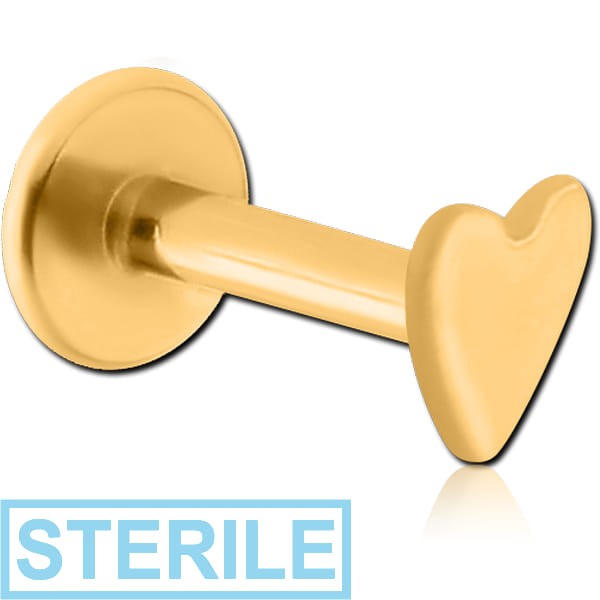 STERILE GOLD PVD COATED SURGICAL STEEL INTERNALLY THREADED MICRO LABRET WITH HEART