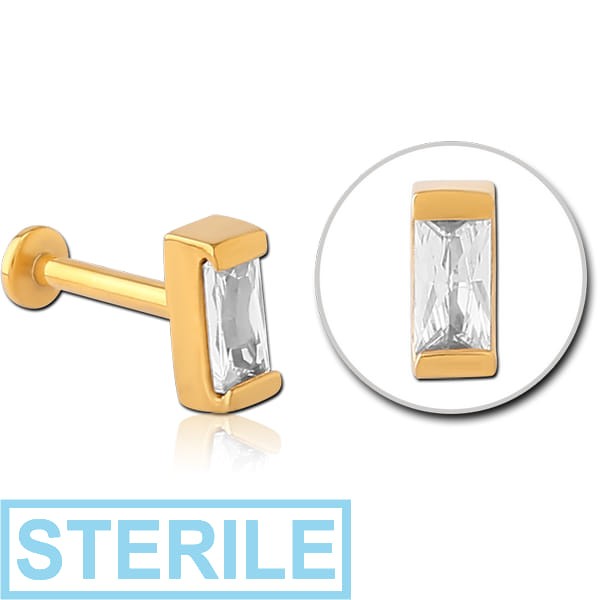 STERILE GOLD PVD COATED SURGICAL STEEL INTERNALLY THREADED JEWELLED MICRO LABRET