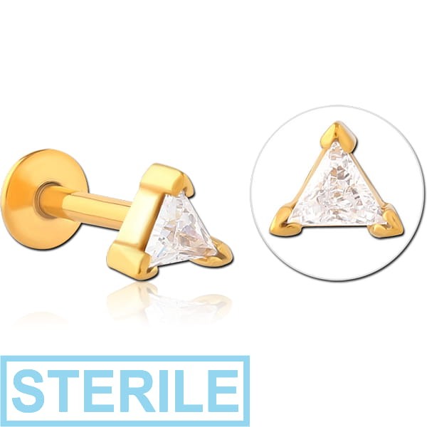 STERILE GOLD PVD COATED SURGICAL STEEL INTERNALLY THREADED JEWELLED MICRO LABRET - TRIANGLE