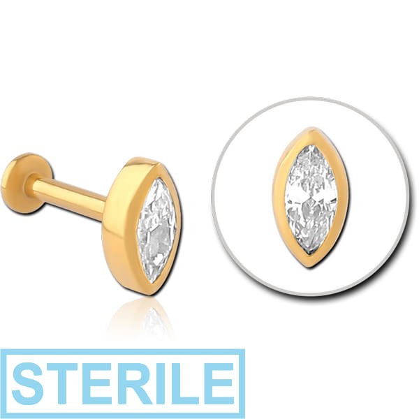 STERILE GOLD PVD COATED SURGICAL STEEL INTERNALLY THREADED JEWELLED MICRO LABRET
