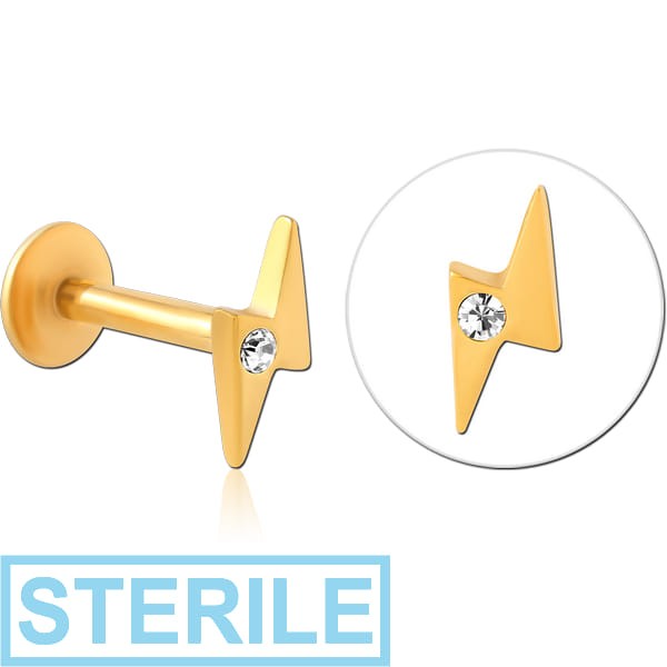 STERILE GOLD PVD COATED SURGICAL STEEL INTERNALLY THREADED JEWELLED MICRO LABRET - THUNDER