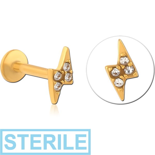 STERILE GOLD PVD COATED SURGICAL STEEL INTERNALLY THREADED JEWELLED MICRO LABRET - THUNDER