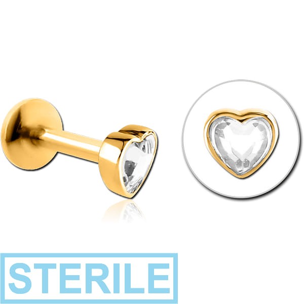STERILE GOLD PVD COATED SURGICAL STEEL INTERNALLY THREADED JEWELLED MICRO LABRET