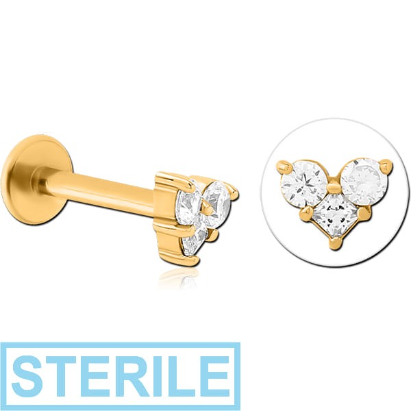 STERILE GOLD PVD COATED SURGICAL STEEL INTERNALLY THREADED JEWELLED MICRO LABRET