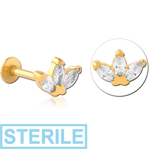 STERILE GOLD PVD COATED SURGICAL STEEL INTERNALLY THREADED JEWELLED MICRO LABRET