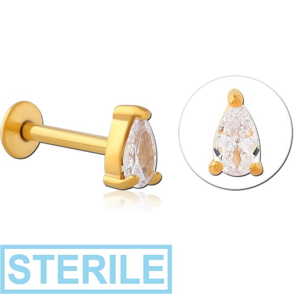 STERILE GOLD PVD COATED SURGICAL STEEL INTERNALLY THREADED JEWELLED MICRO LABRET - DROP
