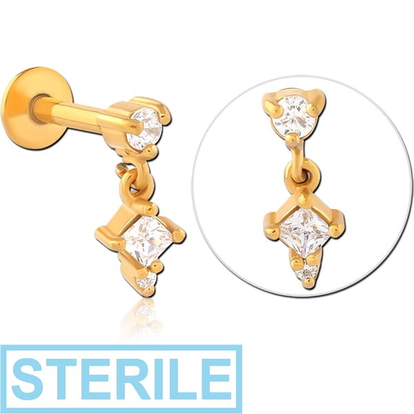 STERILE GOLD PVD COATED SURGICAL STEEL INTERNALLY THREADED JEWELLED MICRO LABRET