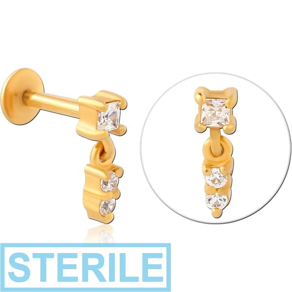 STERILE GOLD PVD COATED SURGICAL STEEL INTERNALLY THREADED JEWELLED MICRO LABRET