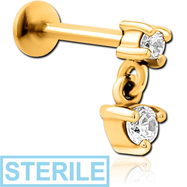 STERILE GOLD PVD COATED SURGICAL STEEL INTERNALLY THREADED JEWELLED MICRO LABRET