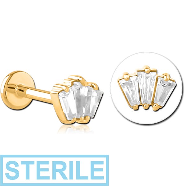 STERILE GOLD PVD COATED SURGICAL STEEL INTERNALLY THREADED JEWELLED MICRO LABRET