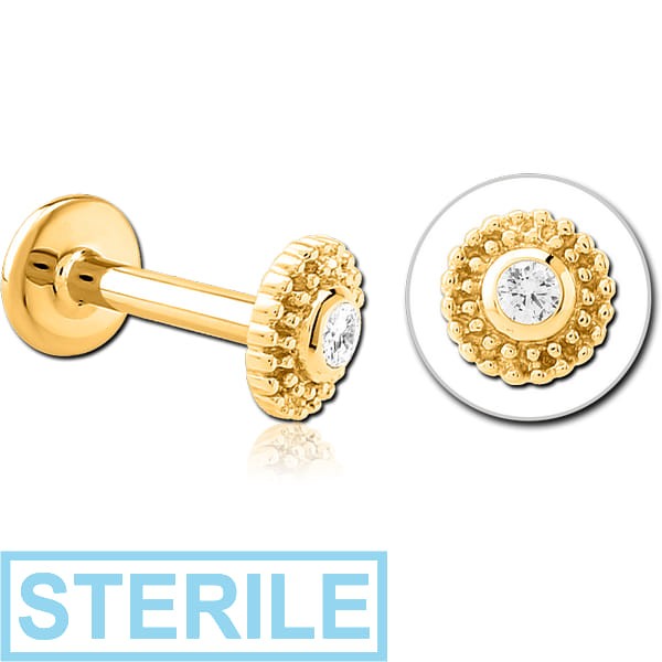 STERILE GOLD PVD COATED SURGICAL STEEL INTERNALLY THREADED JEWELLED MICRO LABRET