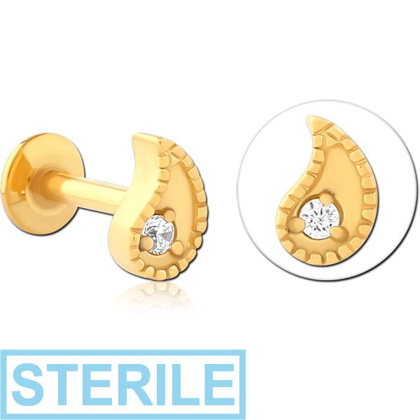 STERILE GOLD PVD COATED SURGICAL STEEL INTERNALLY THREADED JEWELLED MICRO LABRET