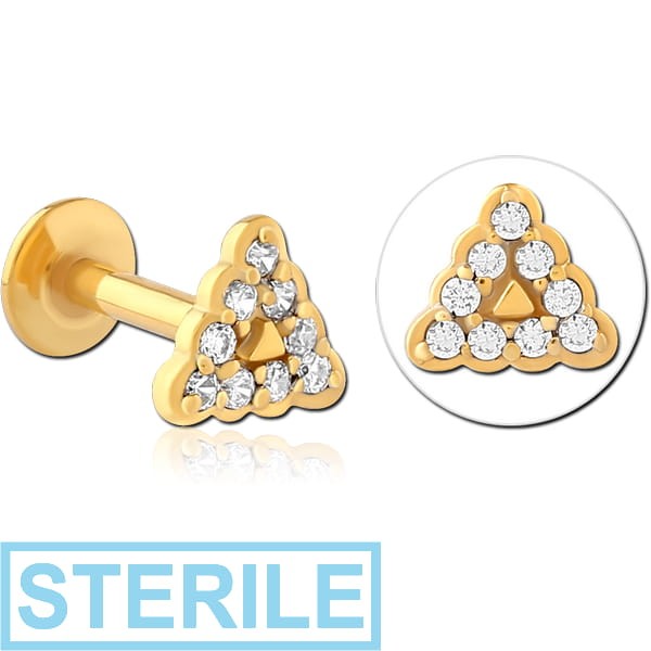 STERILE GOLD PVD COATED SURGICAL STEEL INTERNALLY THREADED JEWELLED MICRO LABRET